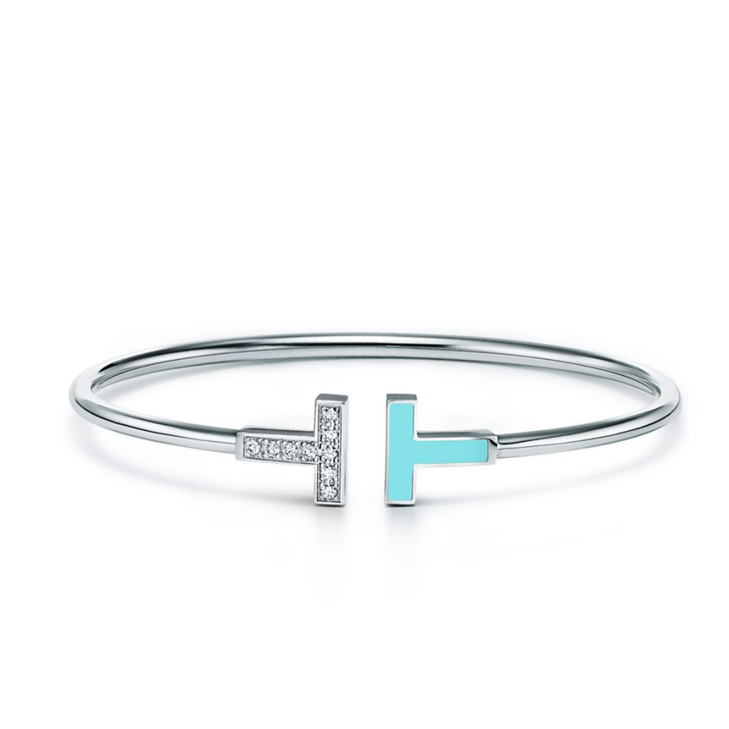 Tiffany T Wire 白金鑲鑽及綠松石線圈手鐲
