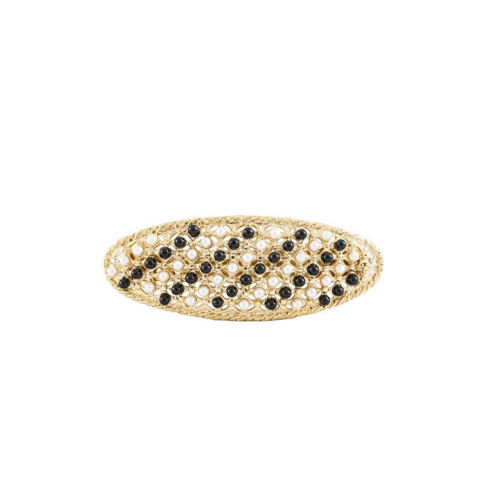 Timeless Pearls Collection: 6cm Auto Barrette Decorated with European Pearls - Gold