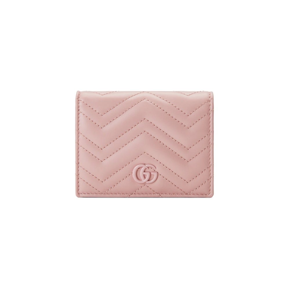 浅粉色皮革 GG Marmont 系列绗缝卡包