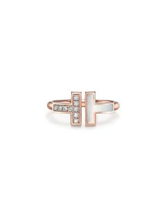 Tiffany T Wire Ring in Rose Gold with Diamonds and Mother-of-pearl
