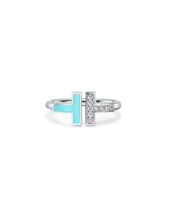 Tiffany T Wire Ring in White Gold with Diamonds and Turquoise