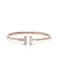 Tiffany T Wire Bracelet in Rose Gold with Diamonds and Mother-of-pearl