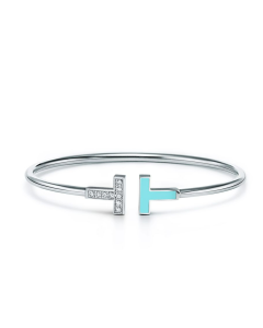 Tiffany T Wire Bracelet in White Gold with Diamonds and Turquoise