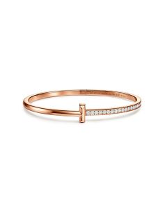 Tiffany T T1 Hinged Bangle in Rose Gold with Diamonds, Narrow