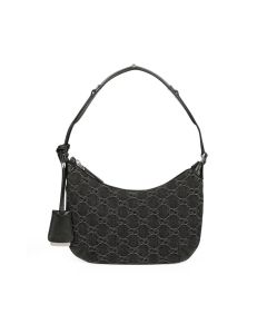 Gucci Horsebit Slim Small Shoulder Bag in Black and Grey GG Denim