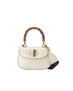 Gucci Bamboo 1947 Small Top Handle Bag in White Leather