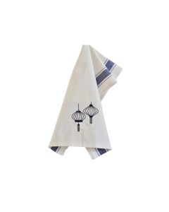 Embroidered Lanterns Tea Towel - Blue