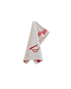 Embroidered Rice Bowl Tea Towel - Red