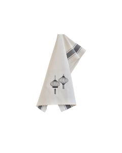 Embroidered Lanterns Tea Towel - Grey