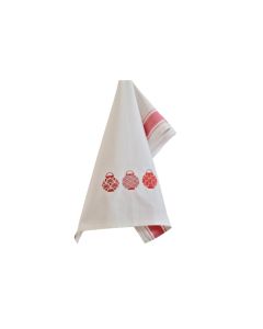 Embroidered Trio Lanterns Set Tea Towel - Red