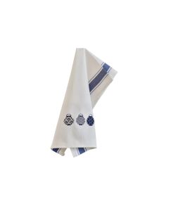 Embroidered Trio Lanterns Set Tea Towel - Blue