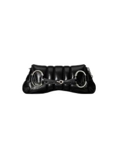 Gucci Horsebit Chain Medium Shoulder Bag in Black Leather
