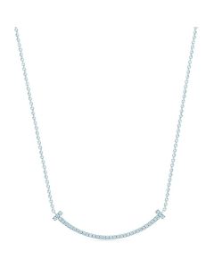 Tiffany T Smile Pendant in White Gold with Diamonds, Small