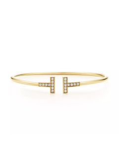 Tiffany T Wire Bracelet in Gold with Diamonds, Size M