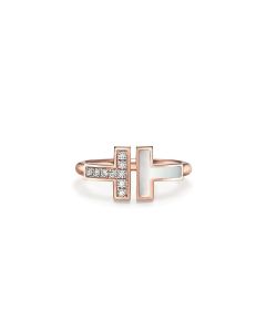 Tiffany T Wire Ring in Rose Gold with Diamonds and Mother-of-pearl, Size 5