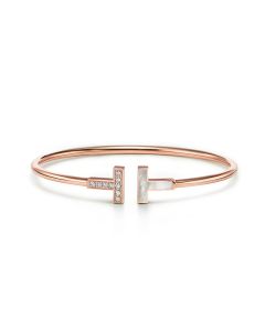 Tiffany T Wire Bracelet in Rose Gold with Diamonds and Mother-of-pearl, Size M