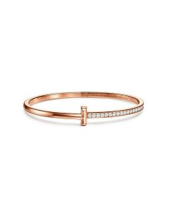 Tiffany T T1 Hinged Bangle in Rose Gold with Diamonds, Narrow - Size S