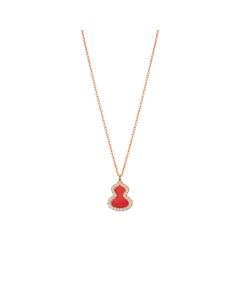 Wulu Petite Necklace in 18K Rose Gold Set with Red Agate and Diamonds
