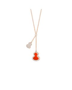 Wulu Petite Necklace in 18K Rose Gold Set with Red Agate and Diamonds