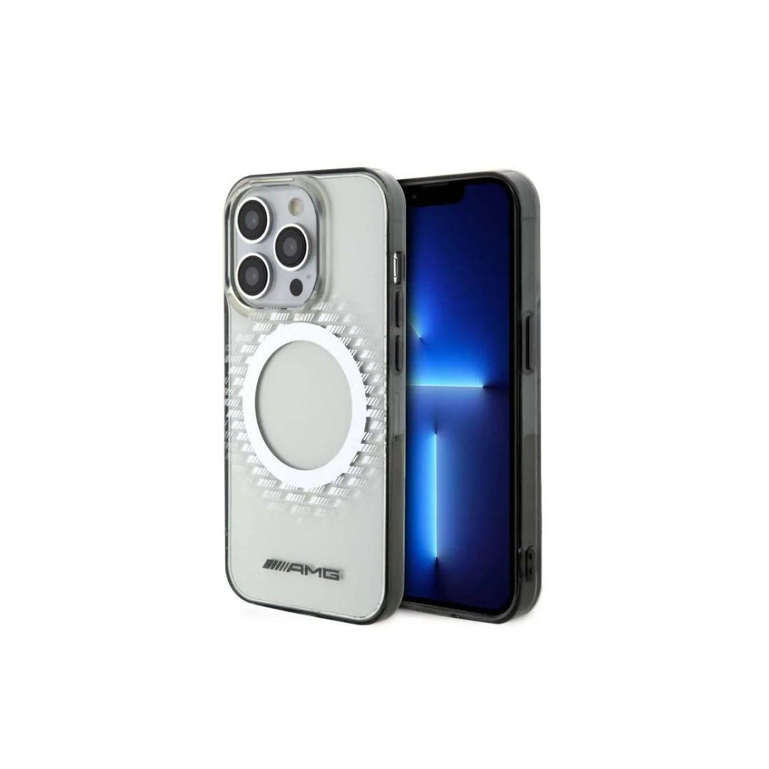iPhone 15 Pro Max AMG Rhombuses Pattern Transparent Magsafe Hard Case - White