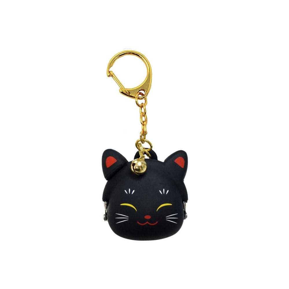 招财猫硅胶小包连锁匙圈 - 黑色